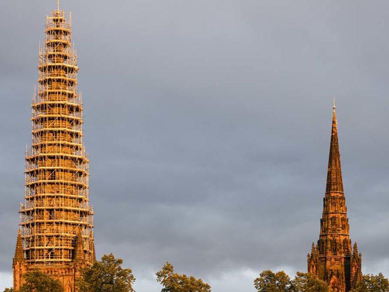 Scaffolding around the central spire at Lichfield Cathedral