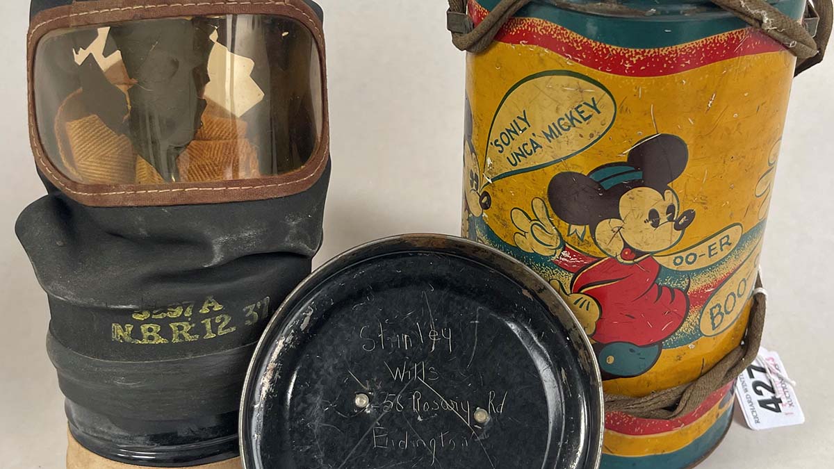 The gas mask and Mickey Mouse case