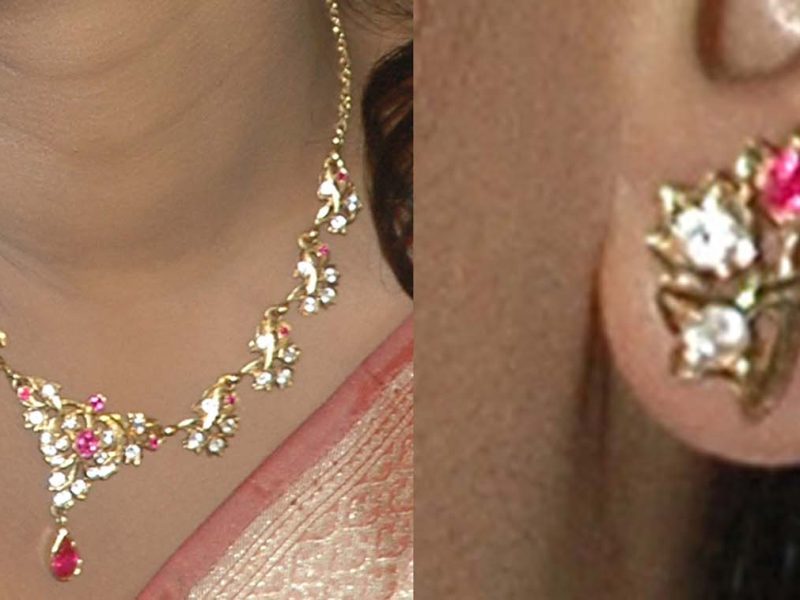 A necklace and earrings that are among the jewellery missing from Little Aston